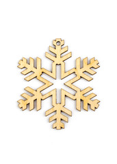 Winter,Christmas, New Year wooden decoration - snowflake, star. Isolated on white background. Top view. Closeup.