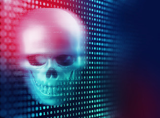 3d rendering of skull on technology background