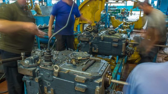 Tractor engine assembled on the factory production line on tractor factory timelapse