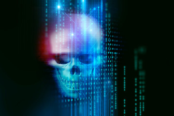 3d rendering of skull on technology background