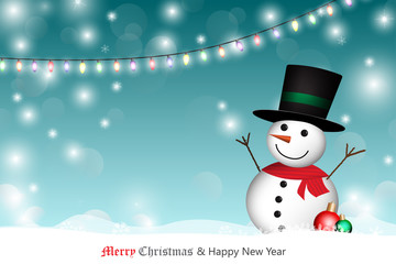 Christmas Greeting Card with snowman. Vector illustration.
