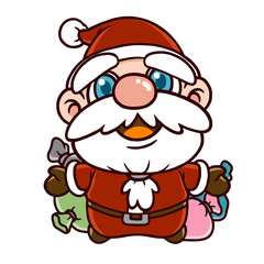 Santa looking to you with blue eyes cartoon version