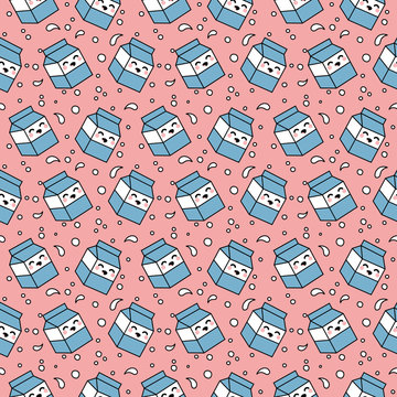Cartoon Kawaii Cute Milk Seamless Pattern