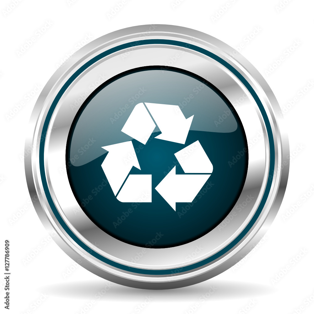 Poster Recycling vector icon. Chrome border round web button. Silver metallic pushbutton.