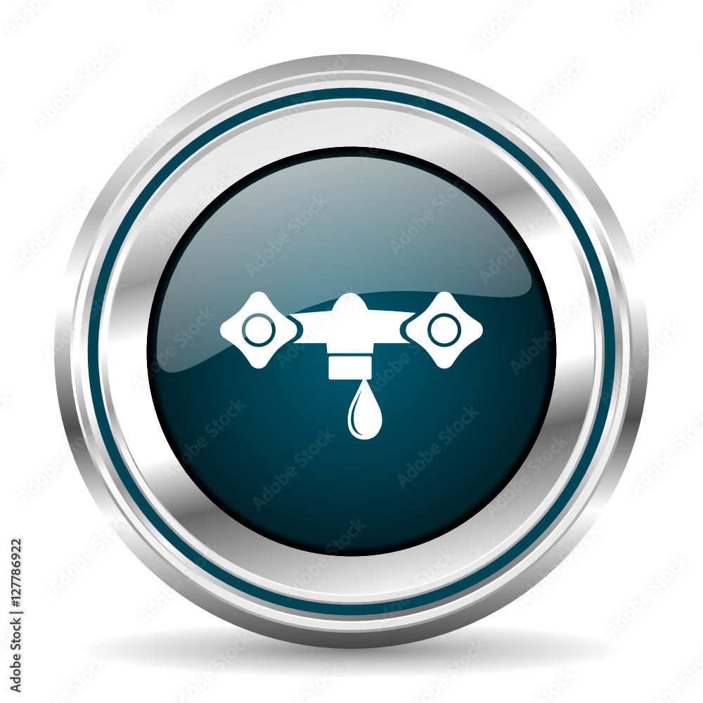 Poster Water vector icon. Chrome border round web button. Silver metallic pushbutton.