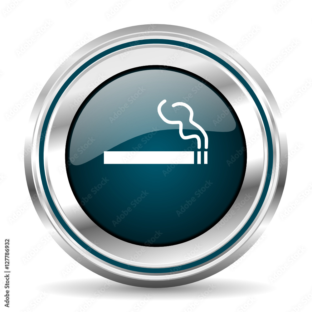 Fototapete Cigarette vector icon. Chrome border round web button. Silver metallic pushbutton.