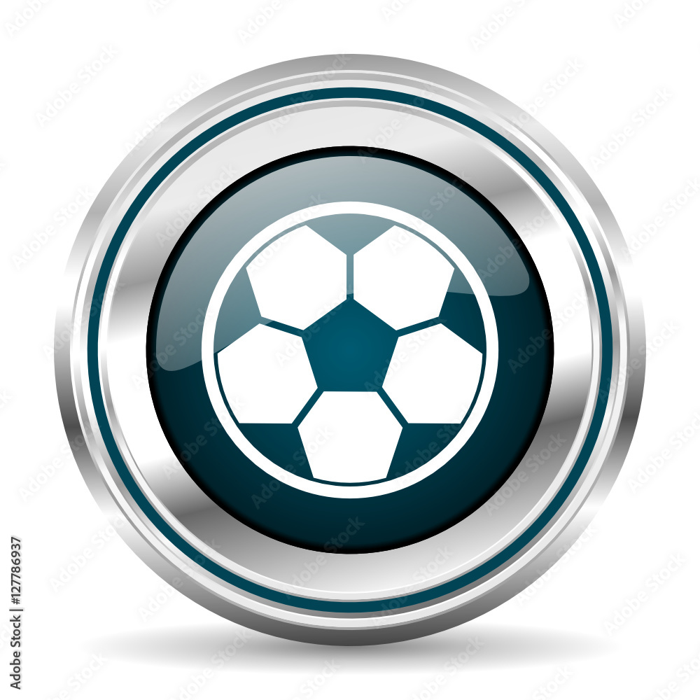 Leinwandbilder soccer vector icon. chrome border round web button. silver metallic pushbutton.