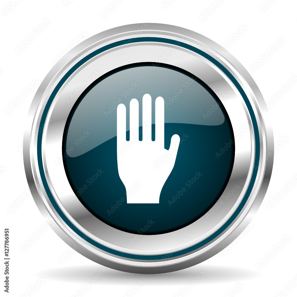 Leinwandbilder Hand vector icon. Chrome border round web button. Silver metallic pushbutton.