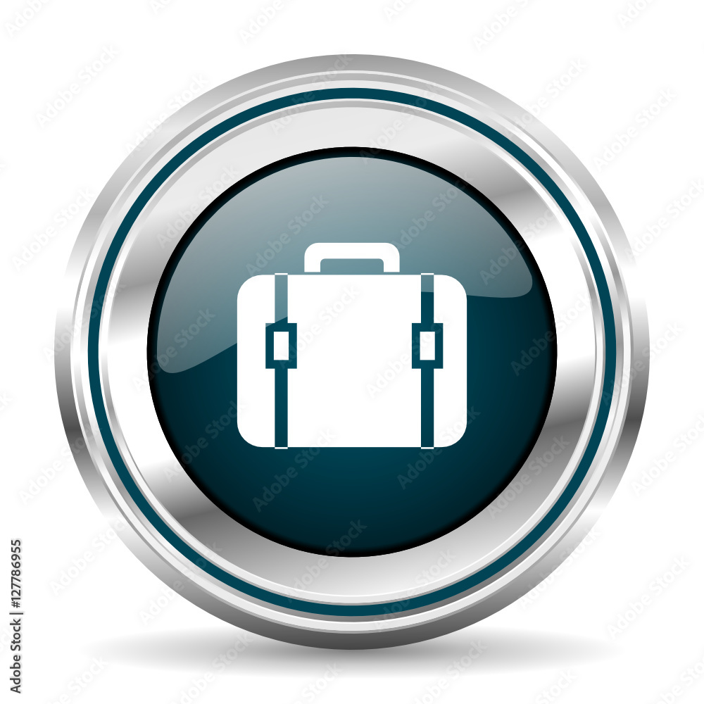 Poster Bag vector icon. Chrome border round web button. Silver metallic pushbutton.