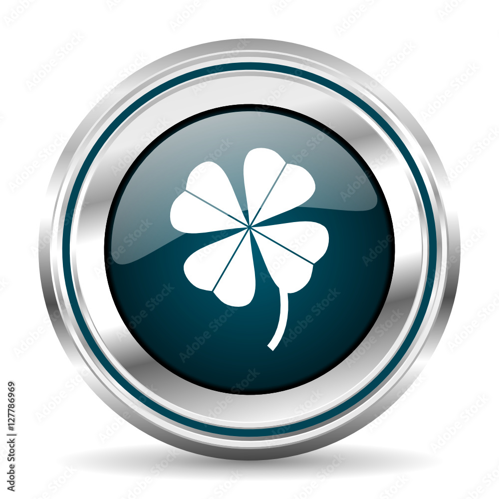 Fototapete Four-leaf clover vector icon. Chrome border round web button. Silver metallic pushbutton.