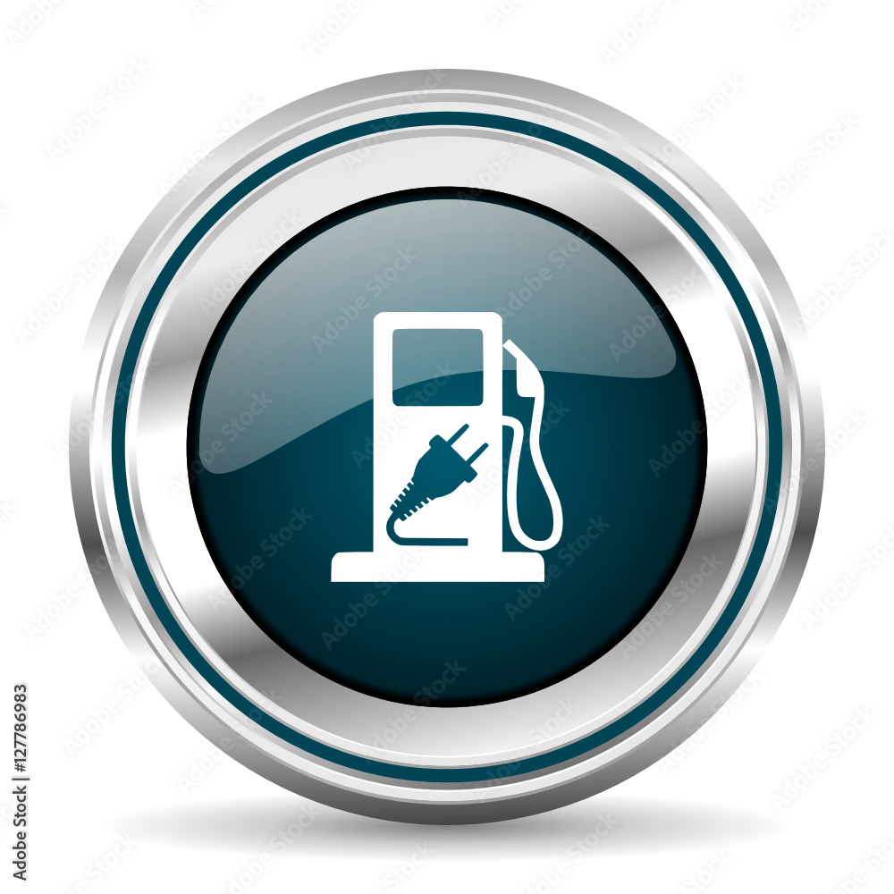 Poster hybrid fuel vector icon. chrome border round web button. silver metallic pushbutton.