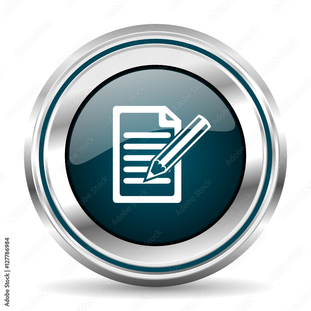 Aufkleber Document vector icon. Chrome border round web button. Silver metallic pushbutton.