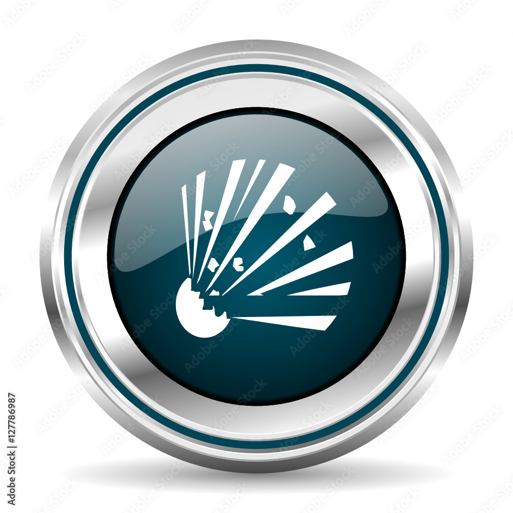 Aufkleber Bomb vector icon. Chrome border round web button. Silver metallic pushbutton.