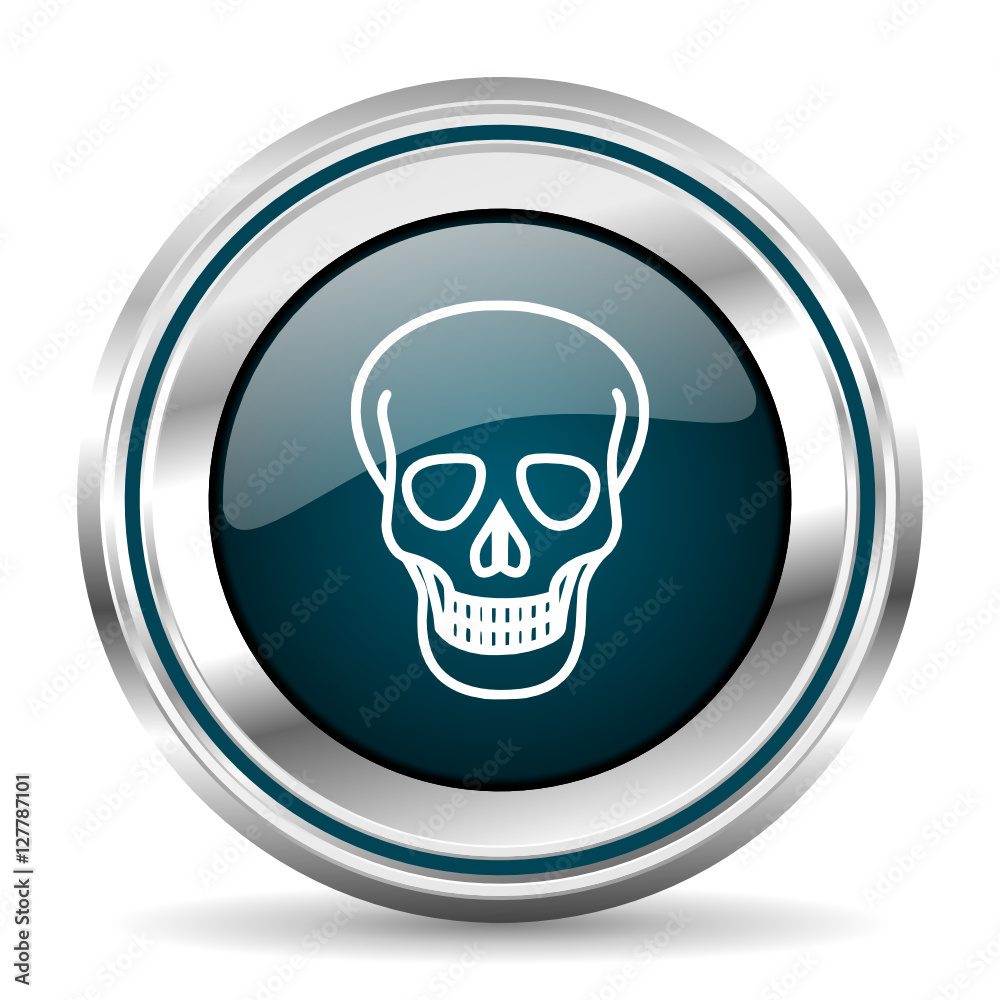 Fototapete Skull vector icon. Chrome border round web button. Silver metallic pushbutton.