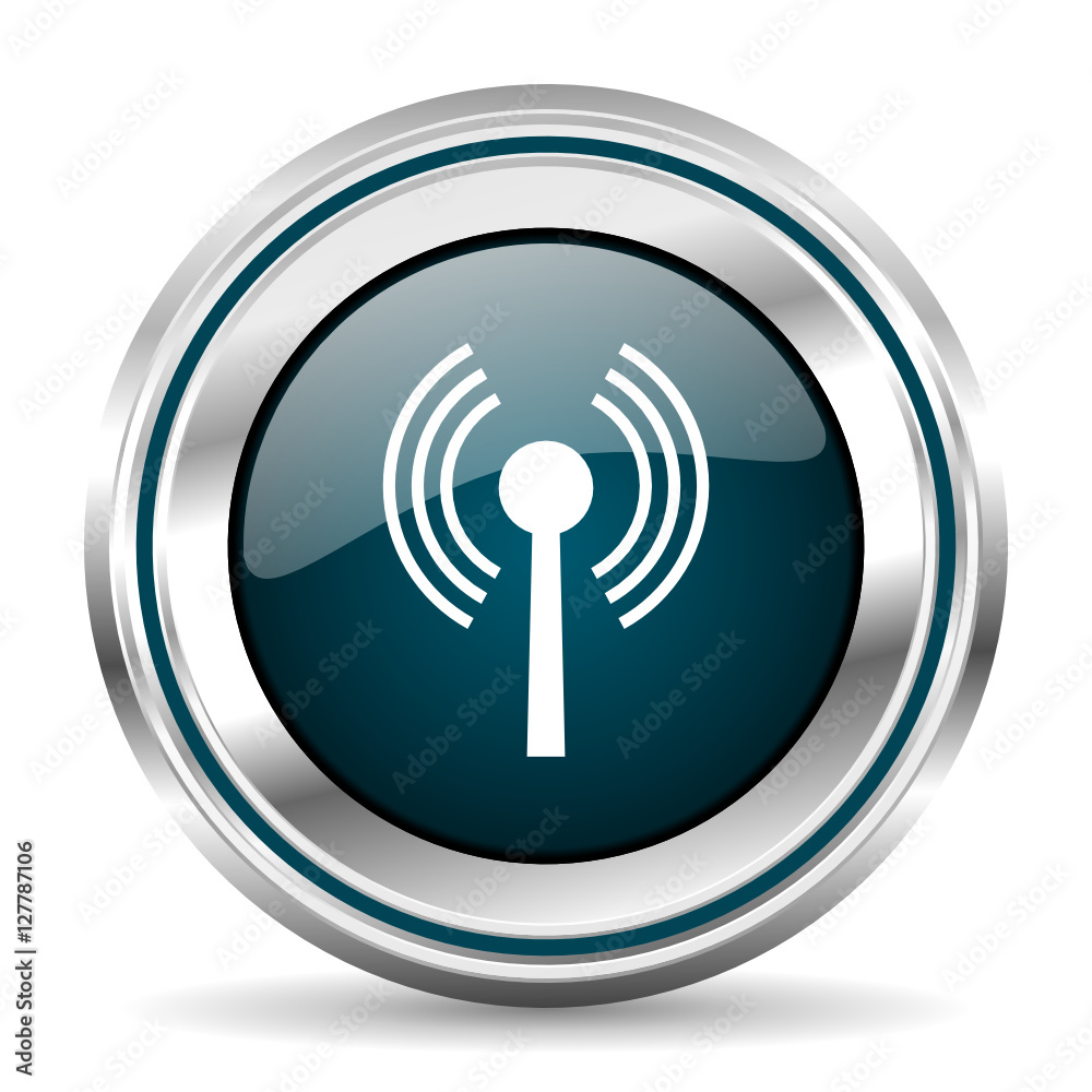 Poster Wifi vector icon. Chrome border round web button. Silver metallic pushbutton.