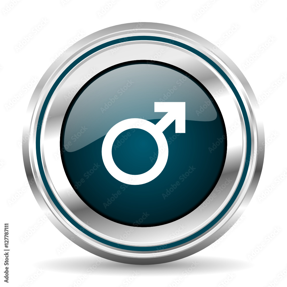 Poster male gender vector icon. chrome border round web button. silver metallic pushbutton.