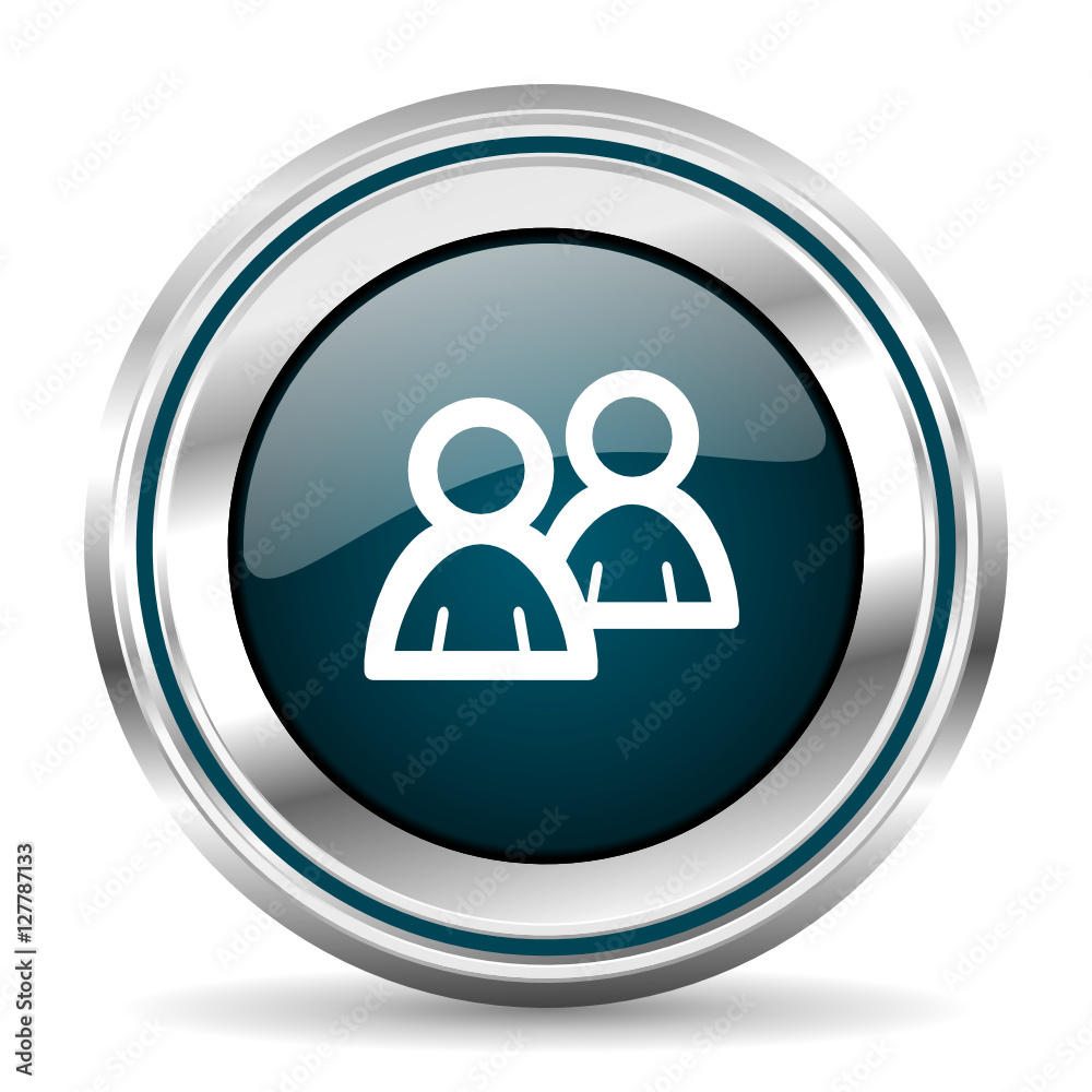 Poster People vector icon. Chrome border round web button. Silver metallic pushbutton.