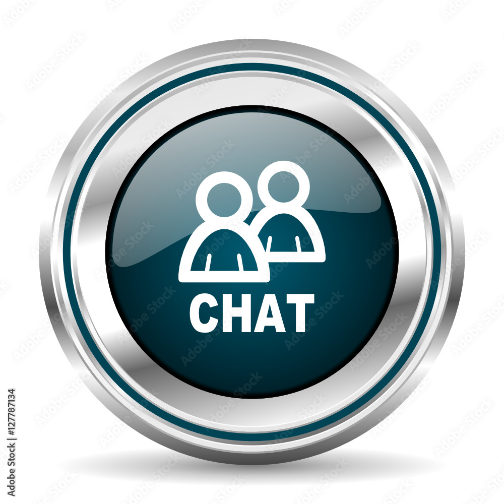 Aufkleber Chat vector icon. Chrome border round web button. Silver metallic pushbutton.