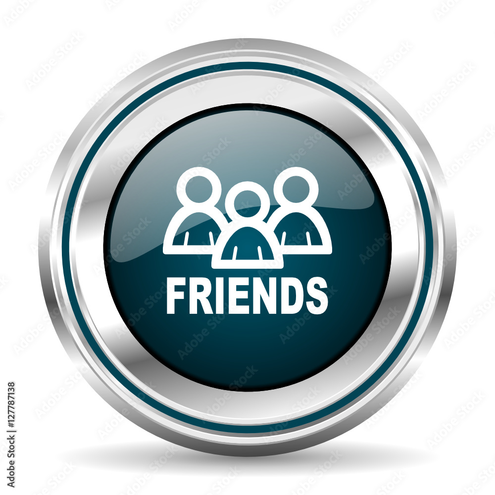 Poster Friends vector icon. Chrome border round web button. Silver metallic pushbutton.