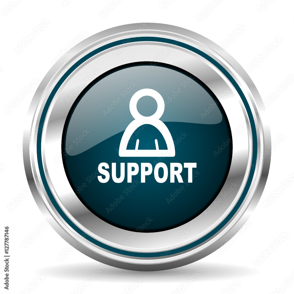 Aufkleber Support vector icon. Chrome border round web button. Silver metallic pushbutton.