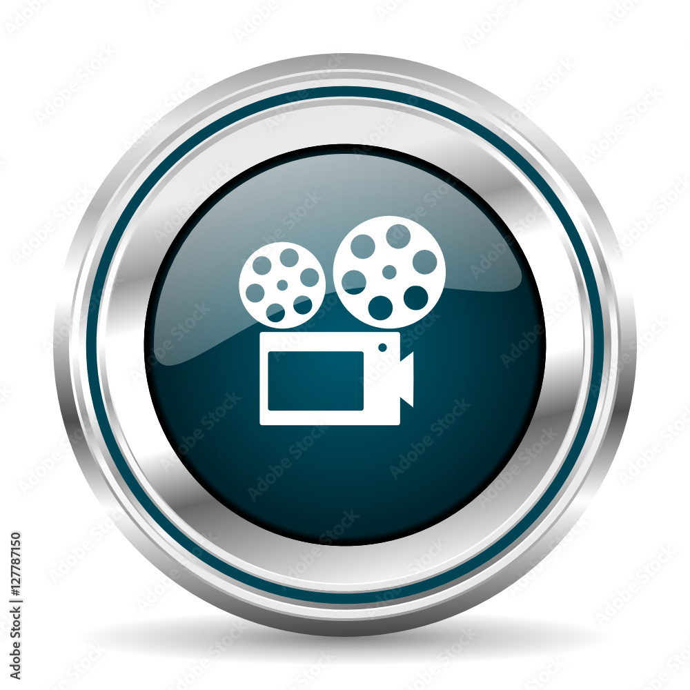 Poster Cinema vector icon. Chrome border round web button. Silver metallic pushbutton.
