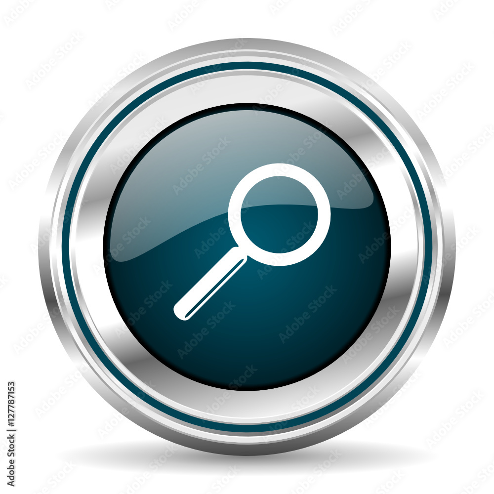 Poster Glass vector icon. Chrome border round web button. Silver metallic pushbutton.