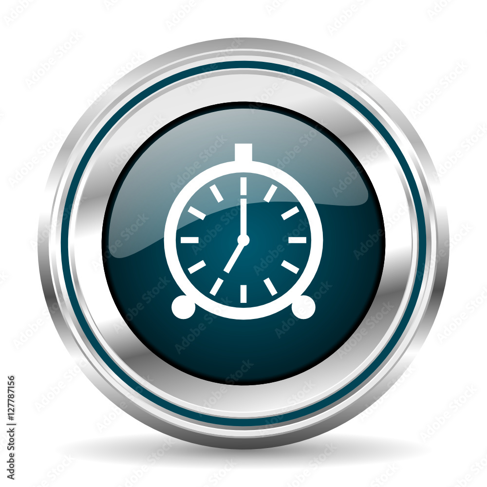 Fototapete alarm clock vector icon. chrome border round web button. silver metallic pushbutton.