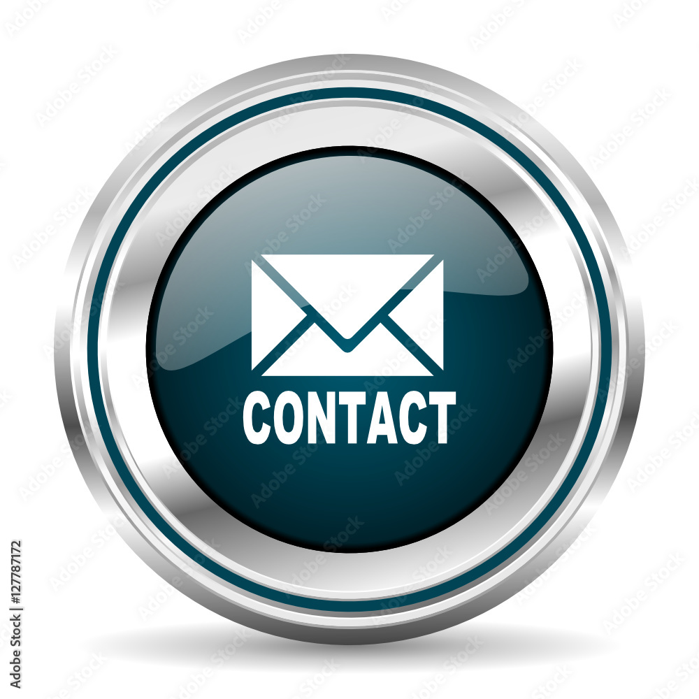 Poster Contact vector icon. Chrome border round web button. Silver metallic pushbutton.