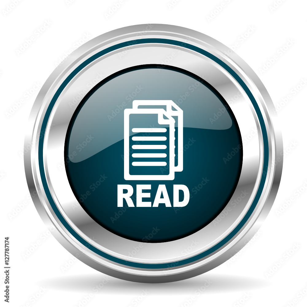 Aufkleber Read vector icon. Chrome border round web button. Silver metallic pushbutton.