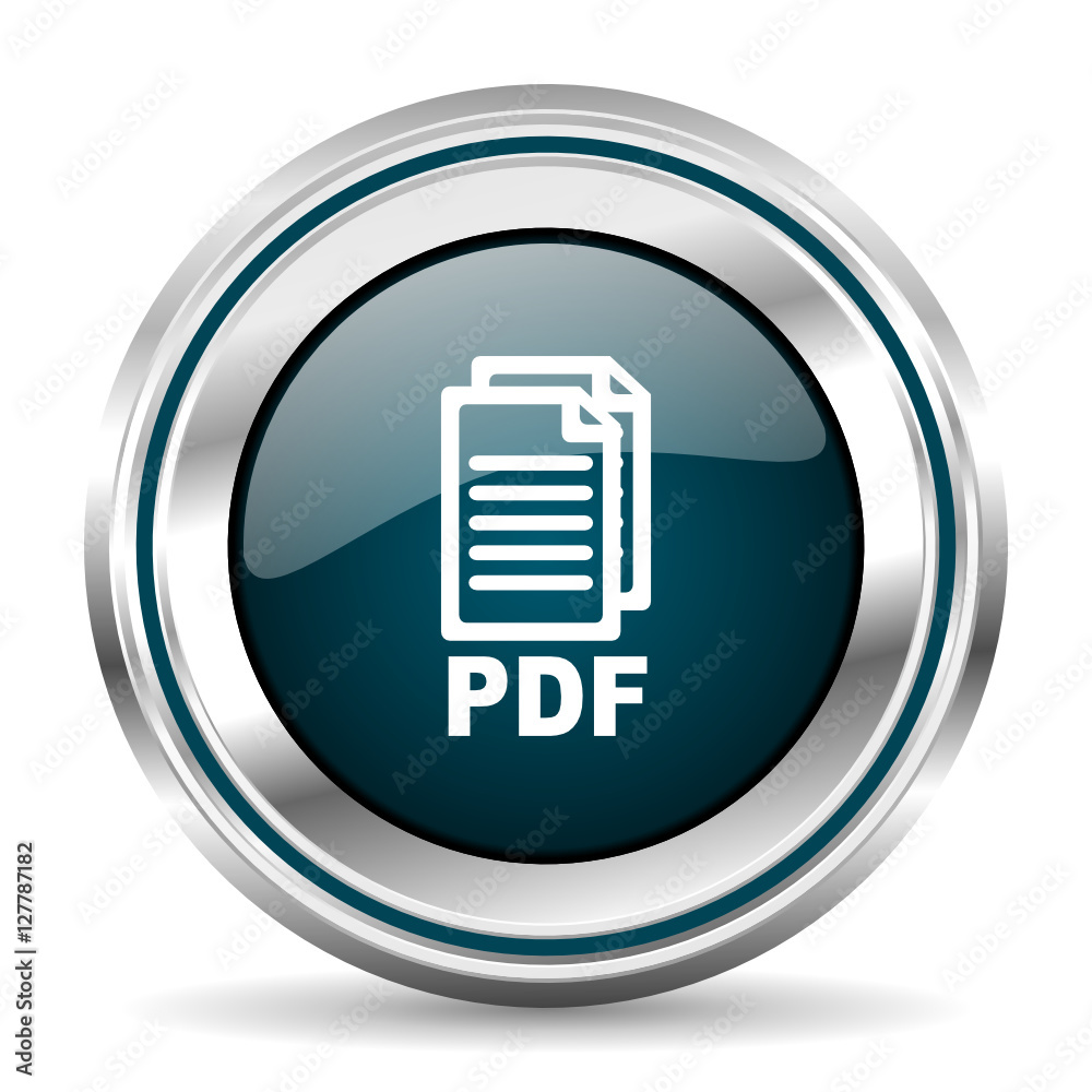 Aufkleber Pdf vector icon. Chrome border round web button. Silver metallic pushbutton.