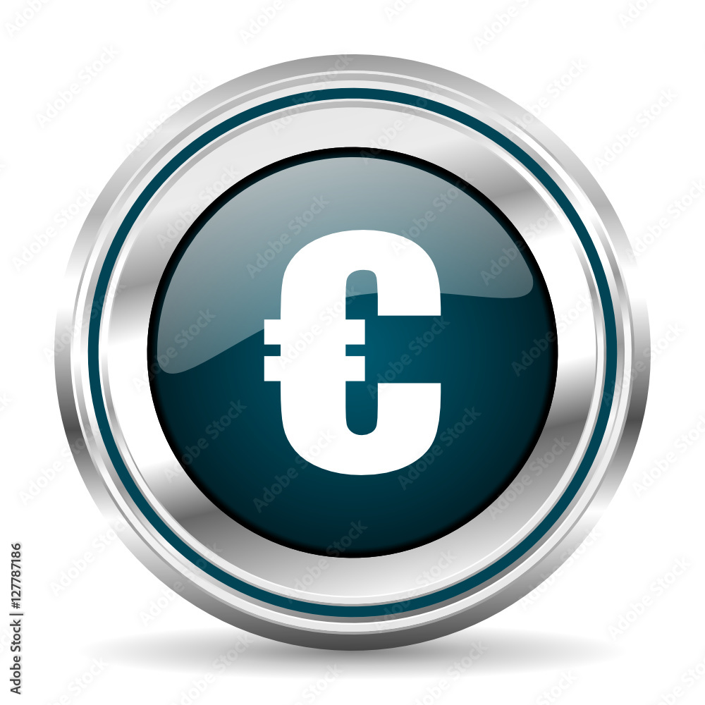 Poster Euro vector icon. Chrome border round web button. Silver metallic pushbutton.