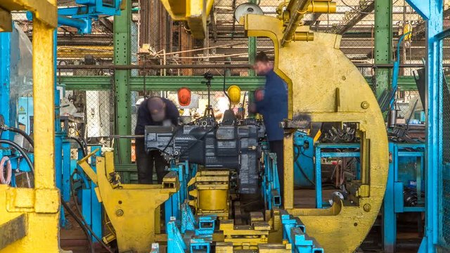 Tractor engine assembled on the factory production line on tractor factory timelapse