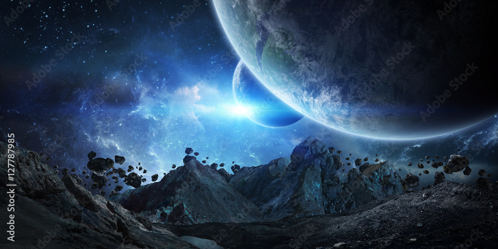 Poster Gigantic asteroids about to crash 3D rendering elements of this