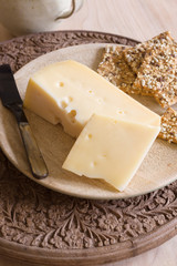 Jarlsberg a mild creamy Norwegian cheese similar to Swiss Emmental 