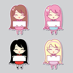 Set collections of four cute girls holding blank frames.
