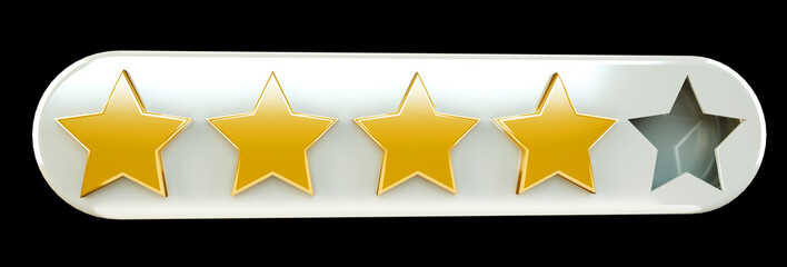 Five digital gold ranking stars 3D rendering