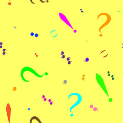 Seamless pattern with coloured punctuation marks. Yellow background. Vector illustration