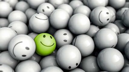 Konzept Konkurrenz, Erfolg, Marktführer: 3D Smiley in Gruppe