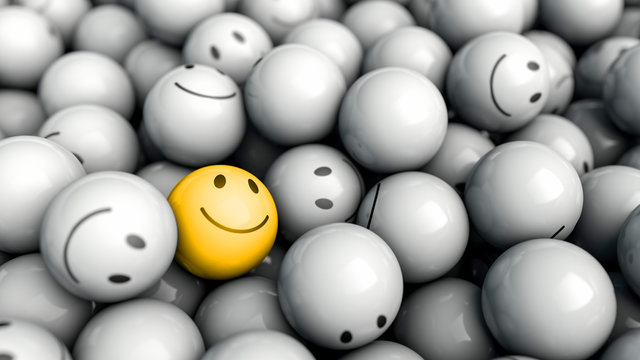 Konzept Geschäftsidee - ein 3D Smiley hat Erfolg durch Kreativität, anders sein