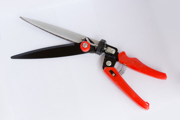 Gardening Scissors Isolated on White Background. Tool for Trimming Grass, Bushes, Trees
