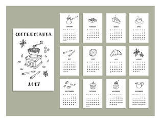 Coffeemania. Calendar of 2017. Vector. Isolated