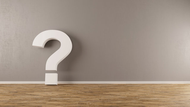 FAQ Fragezeichen lehnt an Wand