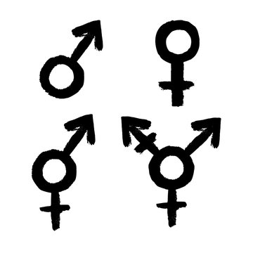Gender related icon set. Female, male, LGBT, transgender, intersex symbols on white background. Vector illustration.