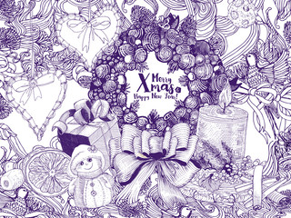 Christmas background with pen decorations