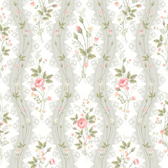 reamless floral pattern with lace and rose borders - 127791511
