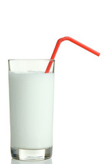 Milk cocktail in a glass isolated on a white background.
