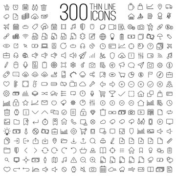 300 thin line universal icons set of finance, marketing, shoppin