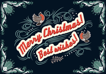 Merry Christmas!. Hand drawn Vintage greeting card. Lettering.