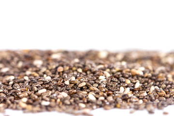 Close up chia seeds on white background