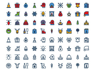 Christmas colorful and colorless outline icons. Vector set.